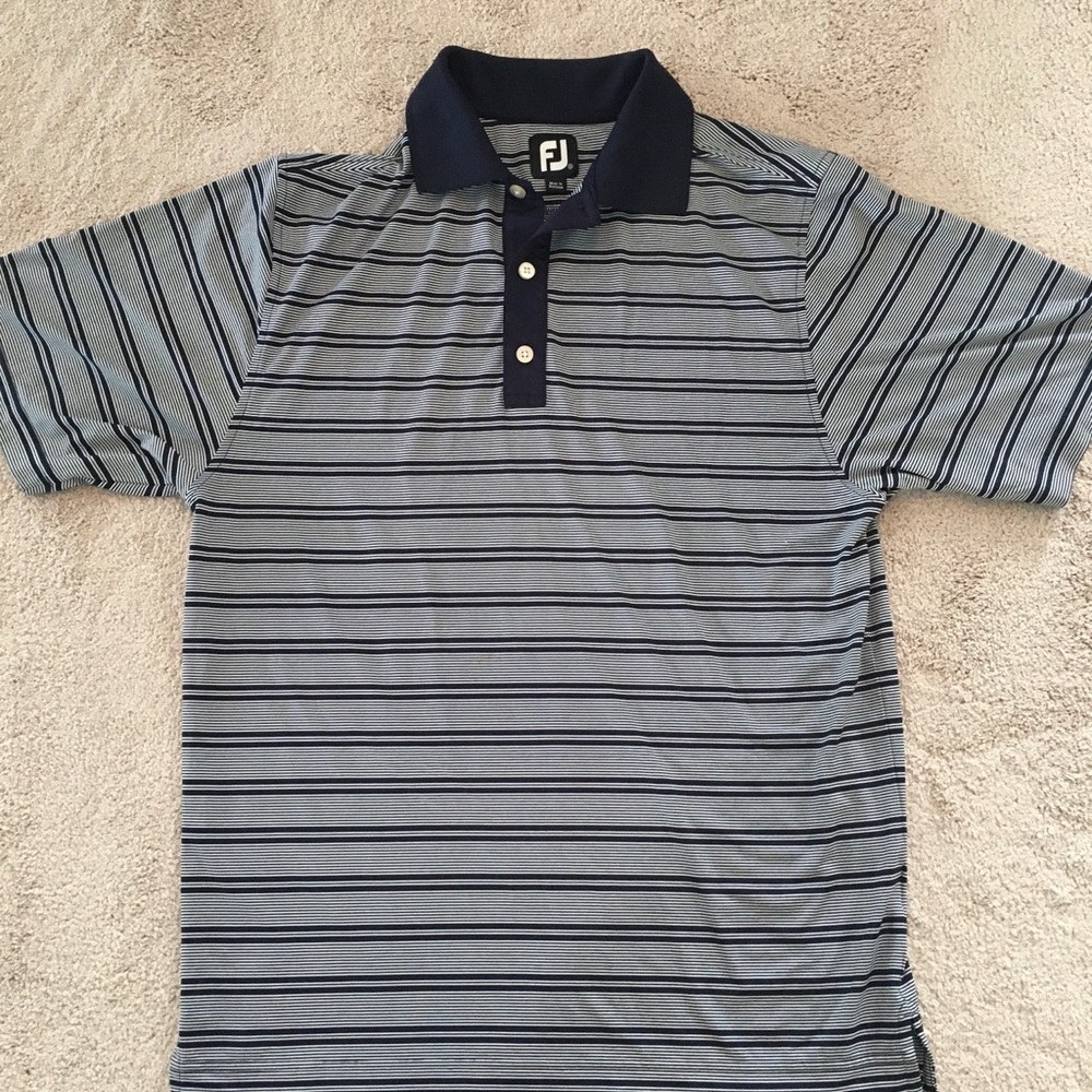 FootJoy Mens Polo Small Navy/White Stripes